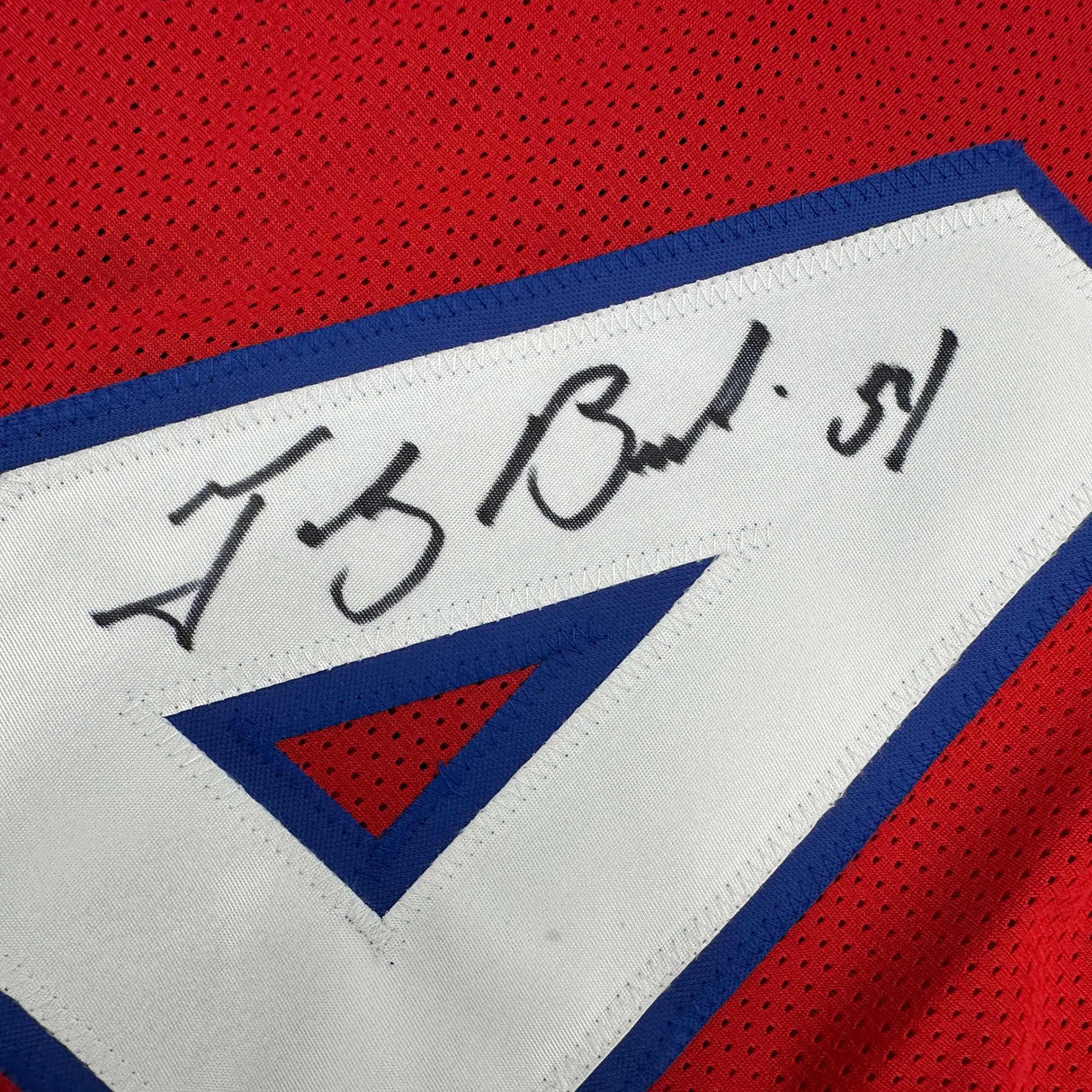 Camiseta de fútbol roja de Nueva Inglaterra autografiada/firmada por Tedy Bruschi Beckett BAS COA