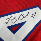 Camiseta de fútbol roja de Nueva Inglaterra autografiada/firmada por Tedy Bruschi Beckett BAS COA