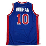 Camiseta de baloncesto azul de Detroit de Dennis Rodman autografiada/firmada Beckett BAS COA