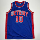 Camiseta de baloncesto azul de Detroit de Dennis Rodman autografiada/firmada Beckett BAS COA