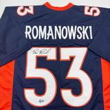 Camiseta de fútbol azul de Denver autografiada/firmada por Bill Romanowski Beckett BAS COA