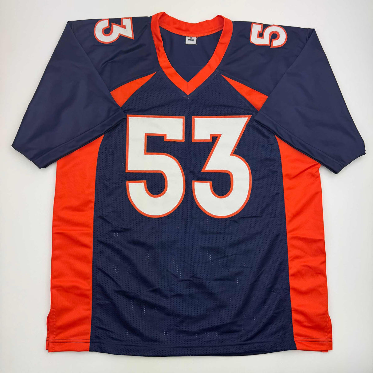 Camiseta de fútbol azul de Denver autografiada/firmada por Bill Romanowski Beckett BAS COA