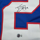 Camiseta de fútbol azul de Nueva York autografiada/firmada por Tyrone Tracy Jr. Beckett BAS COA #2