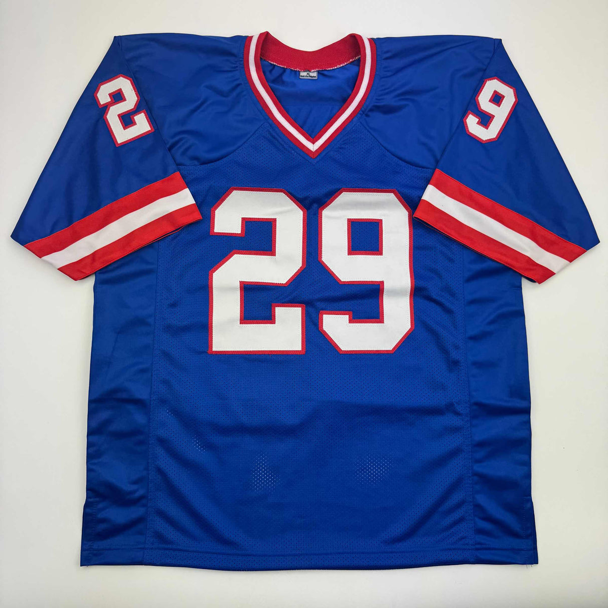 Camiseta de fútbol azul de Nueva York autografiada/firmada por Tyrone Tracy Jr. Beckett BAS COA #2