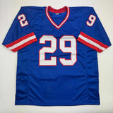 Camiseta de fútbol azul de Nueva York autografiada/firmada por Tyrone Tracy Jr. Beckett BAS COA #2