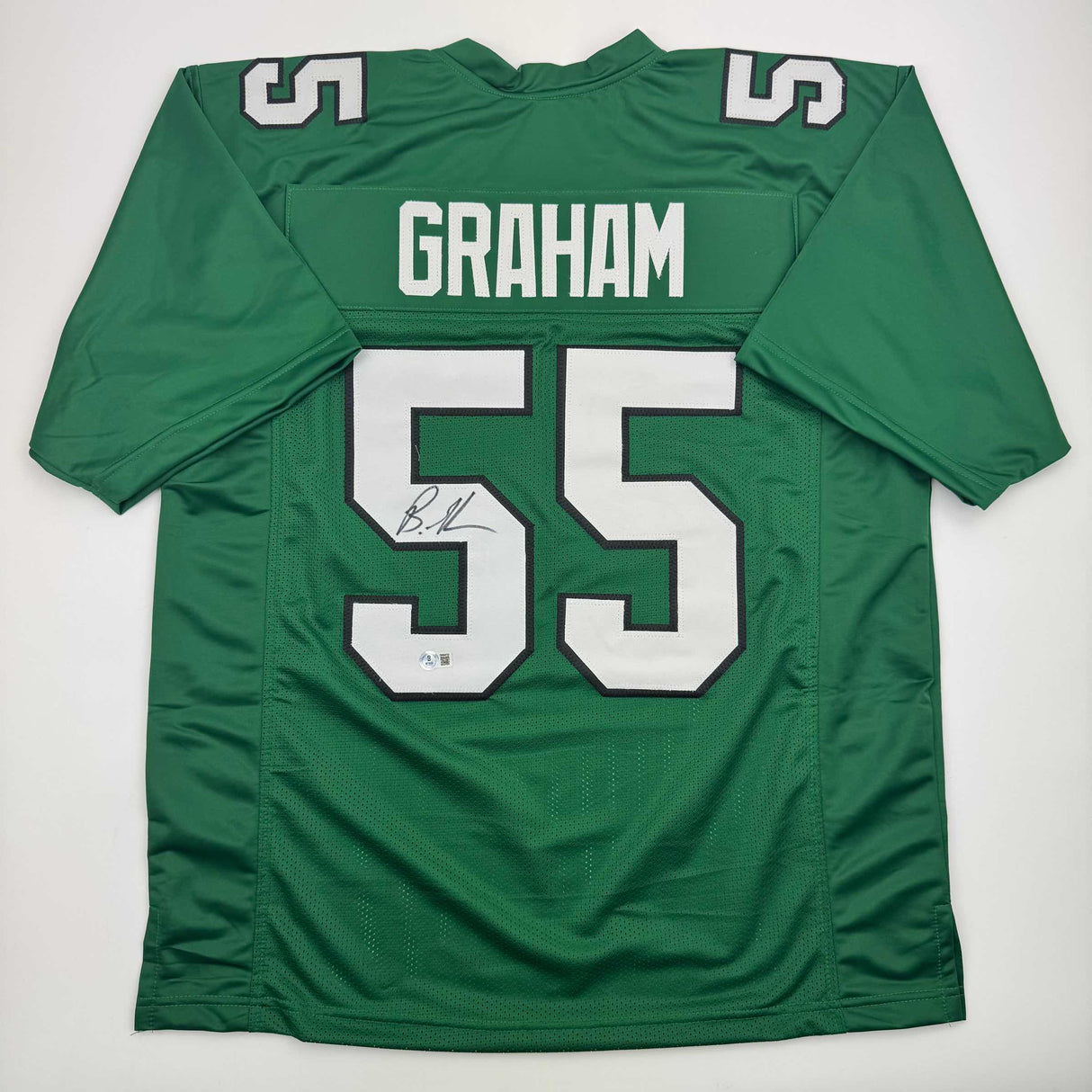 Camiseta de fútbol americano autografiada/firmada por Brandon Graham Philadelphia Kelly Green JSA COA