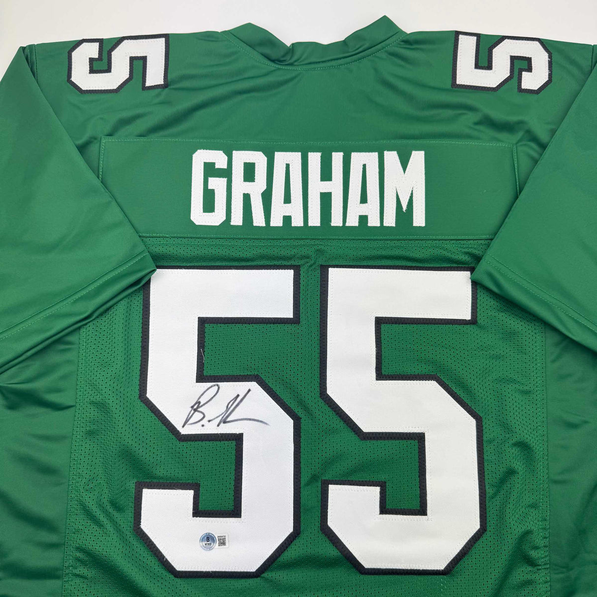 Camiseta de fútbol americano autografiada/firmada por Brandon Graham Philadelphia Kelly Green JSA COA