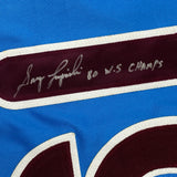 Autographed/Signed Greg Luzinski 80 WS Champs Philadelphia Retro Blue Baseball Jersey JSA COA