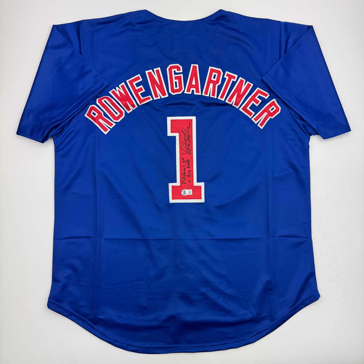 Camiseta de béisbol azul de Chicago, autografiada y firmada por Thomas Ian Nicholas, Novato del Año, Beckett BAS COA