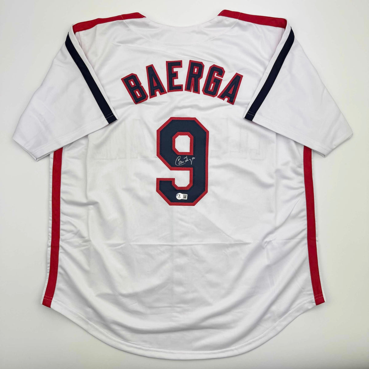Camiseta de béisbol blanca de Cleveland autografiada/firmada de Carlos Baerga Beckett BAS COA