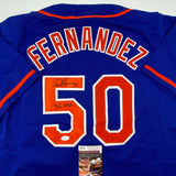 Camiseta de béisbol azul de Nueva York del WSC 86 autografiada y firmada por Sid Fernández (JSA COA)