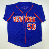 Camiseta de béisbol azul de Nueva York del WSC 86 autografiada y firmada por Sid Fernández (JSA COA)