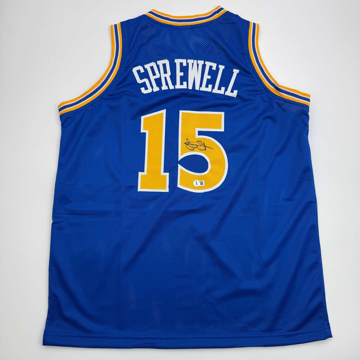 Camiseta de baloncesto azul Golden State de Latrell Sprewell autografiada y firmada por Beckett BAS COA
