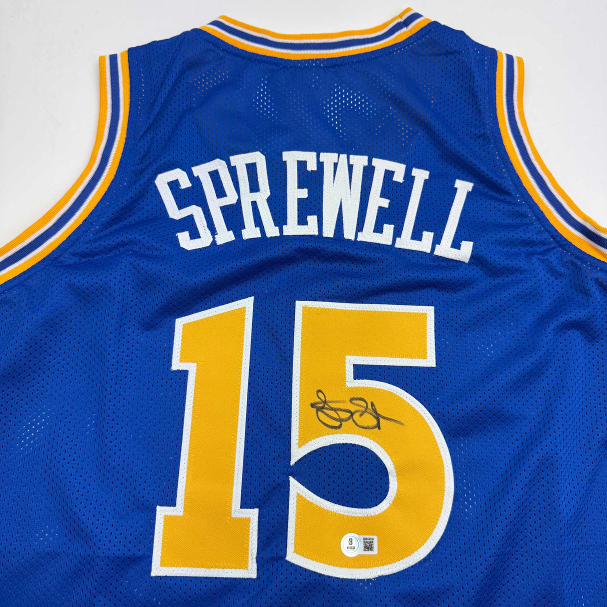 Camiseta de baloncesto azul Golden State de Latrell Sprewell autografiada y firmada por Beckett BAS COA