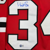 Camiseta de hockey roja de Chicago autografiada/firmada por Petr Mrazek Beckett BAS COA