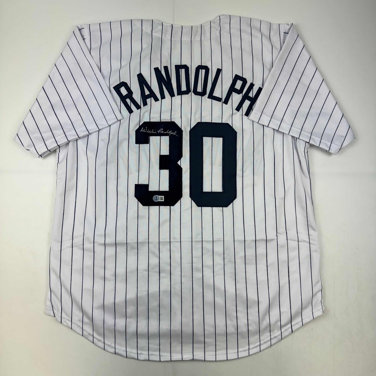 Camiseta de béisbol a rayas de Nueva York autografiada/firmada por Willie Randolph Beckett BAS COA