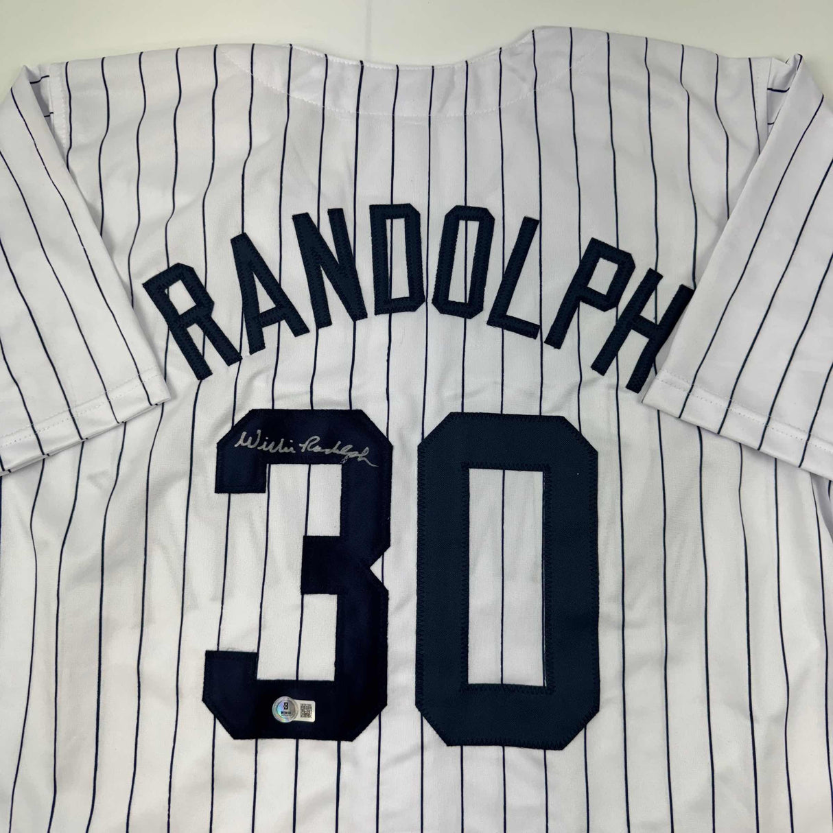 Camiseta de béisbol a rayas de Nueva York autografiada/firmada por Willie Randolph Beckett BAS COA
