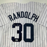 Camiseta de béisbol a rayas de Nueva York autografiada/firmada por Willie Randolph Beckett BAS COA