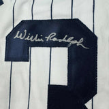 Camiseta de béisbol a rayas de Nueva York autografiada/firmada por Willie Randolph Beckett BAS COA