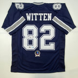 Camiseta de fútbol azul oscuro autografiada/firmada de Jason Witten Dallas Beckett BAS COA