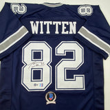 Camiseta de fútbol azul oscuro autografiada/firmada de Jason Witten Dallas Beckett BAS COA
