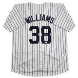 Camiseta de béisbol a rayas de Nueva York autografiada/firmada por Devin Williams (JSA COA)