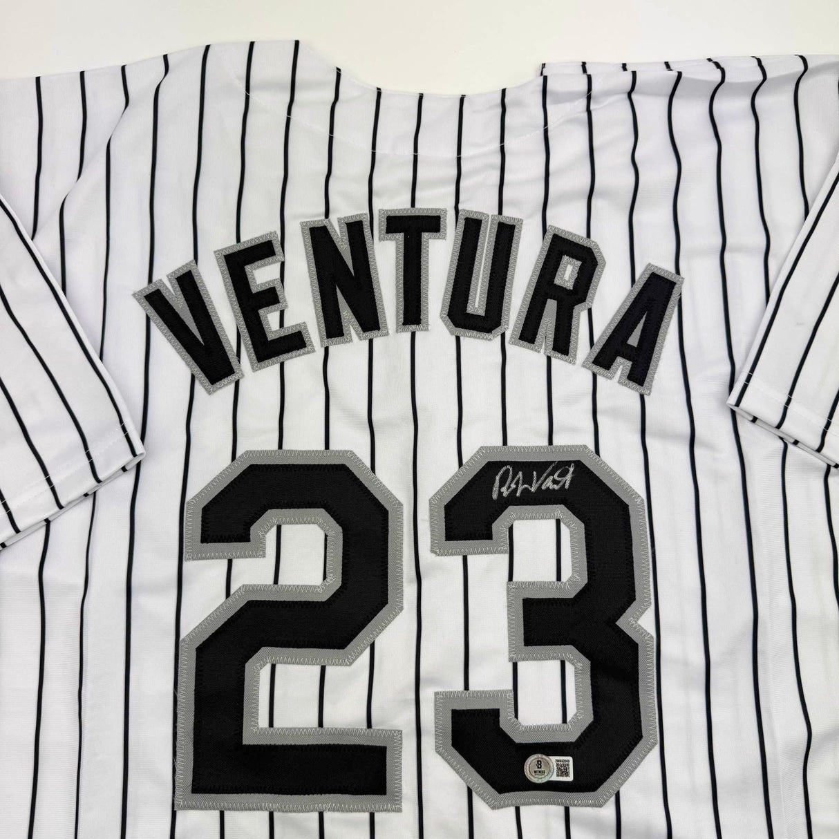 Camiseta de béisbol a rayas de Chicago de Robin Ventura autografiada/firmada Beckett BAS COA