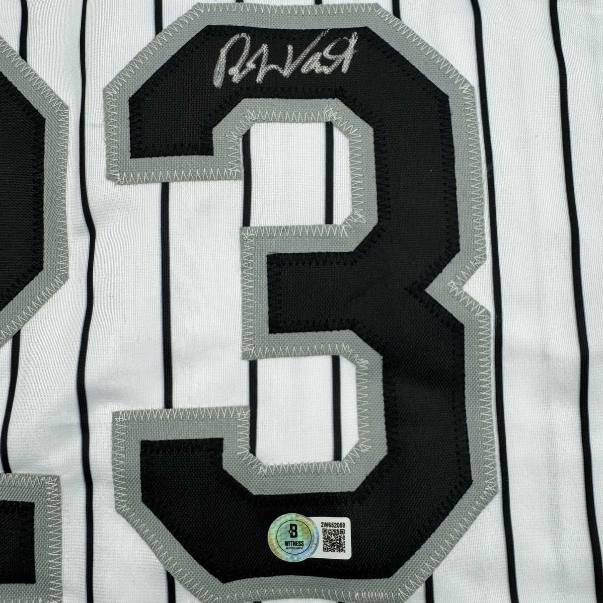 Camiseta de béisbol a rayas de Chicago de Robin Ventura autografiada/firmada Beckett BAS COA