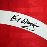 Camiseta de fútbol enmarcada, autografiada y firmada por Kenny Dalglish, 35 x 39, Liverpool Red Crown Paints, Beckett BAS COA