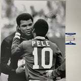 Autographed/Signed Pele Brazil Soccer Futbol 16x20 Photo with Muhammad Ali Beckett BAS COA Auto