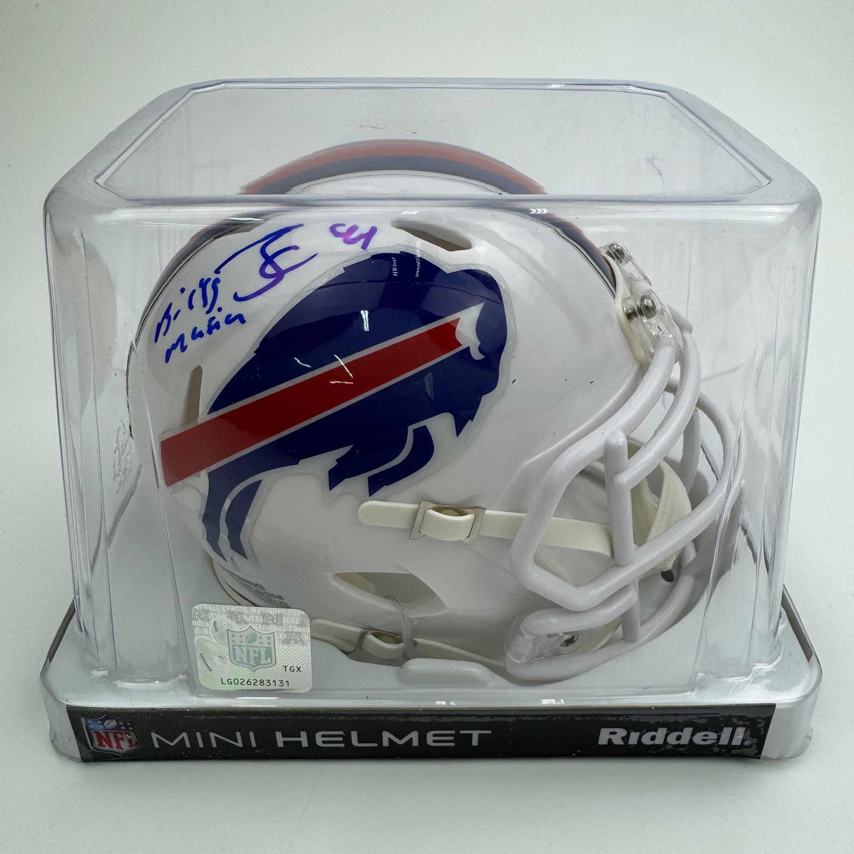 Casco de fútbol americano mini de los Buffalo Bills, autografiado y firmado por James Cook "Bills Mafia", JSA COA
