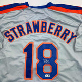 Camiseta de béisbol gris de Nueva York autografiada/firmada de Darryl Strawberry. PSA/Certificado de ADN.