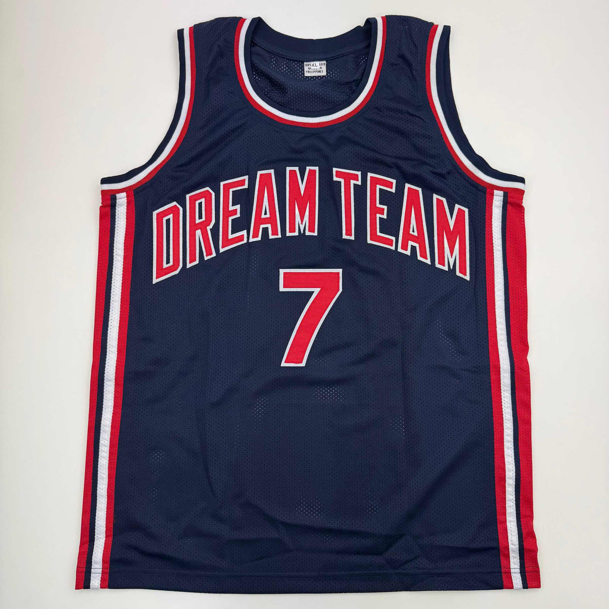 Camiseta de baloncesto del Dream Team de Larry Bird, azul, 1992, autografiada y firmada por Beckett BAS COA.