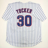 Camiseta de béisbol a rayas de Chicago de Kyle Tucker autografiada y firmada por JSA COA