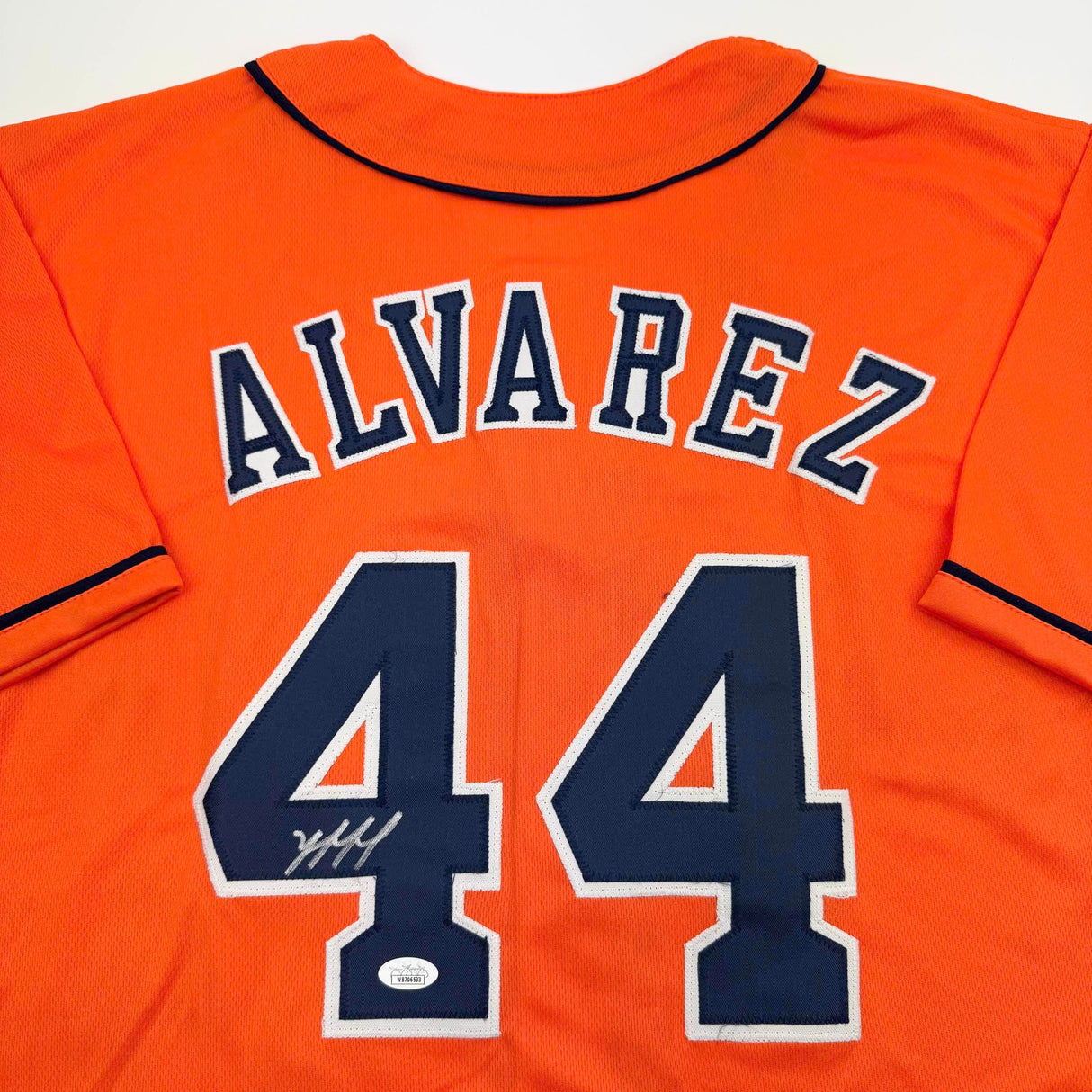 Camiseta de béisbol naranja de Houston autografiada/firmada por Yordan Alvarez (JSA COA)