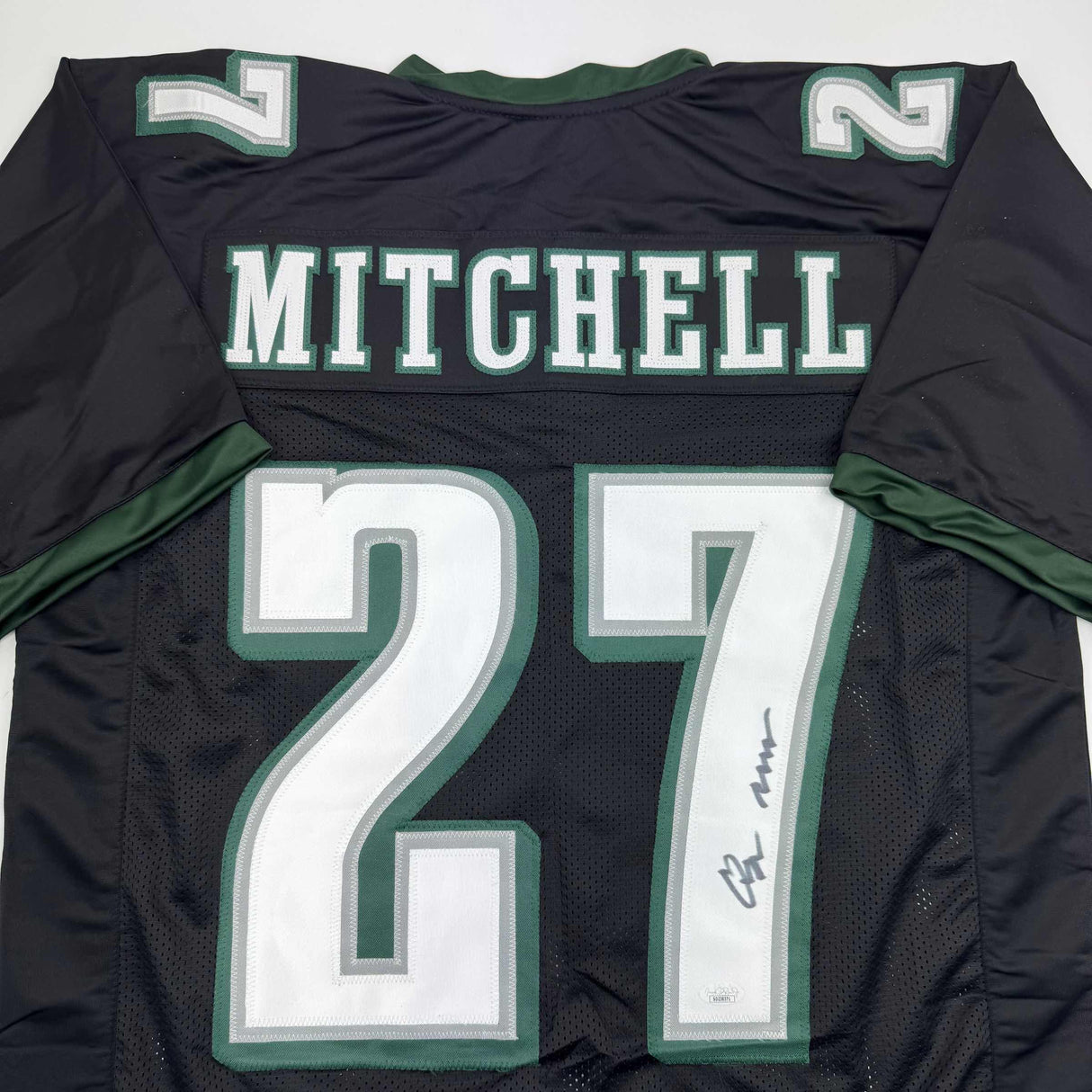 Camiseta de fútbol negra de Filadelfia autografiada/firmada por Quinyon Mitchell (JSA COA)