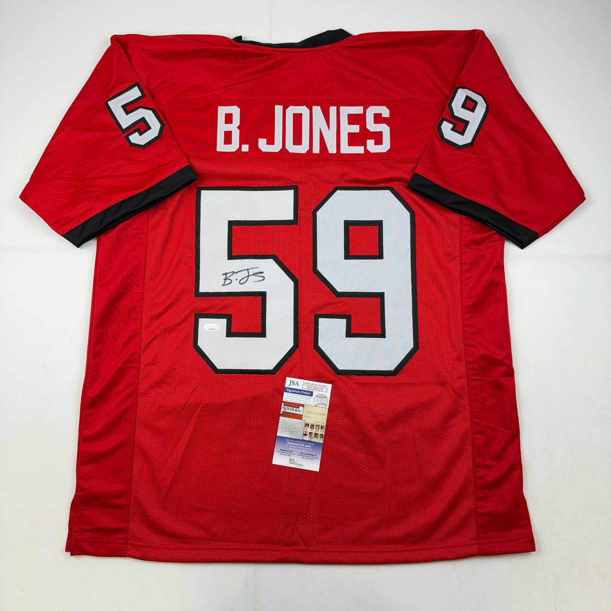 Camiseta de fútbol americano universitario autografiada/firmada de Broderick Jones, Georgia Red, JSA COA