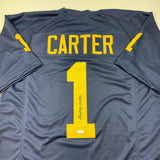 Camiseta de fútbol americano universitario azul de Michigan autografiada/firmada por Anthony Carter (JSA COA)
