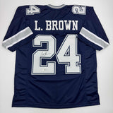 Camiseta de fútbol azul de Dallas de Larry Brown autografiada/firmada Beckett BAS COA