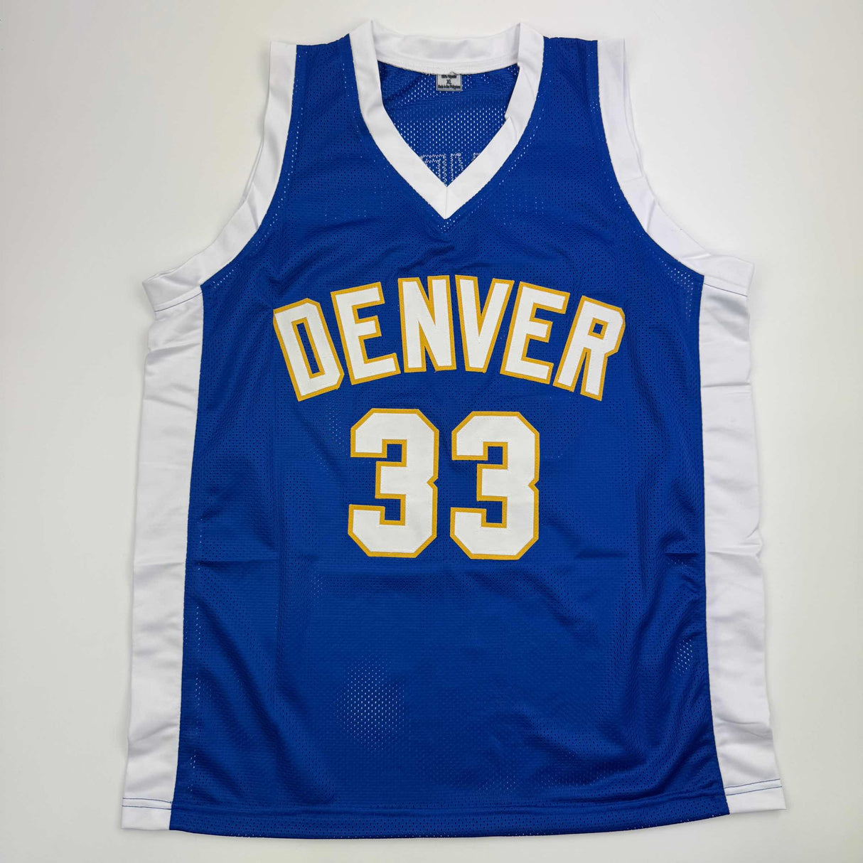 Camiseta de baloncesto retro azul arcoíris de Denver del Salón de la Fama del 96 autografiada/firmada por David Thompson Beckett BAS COA