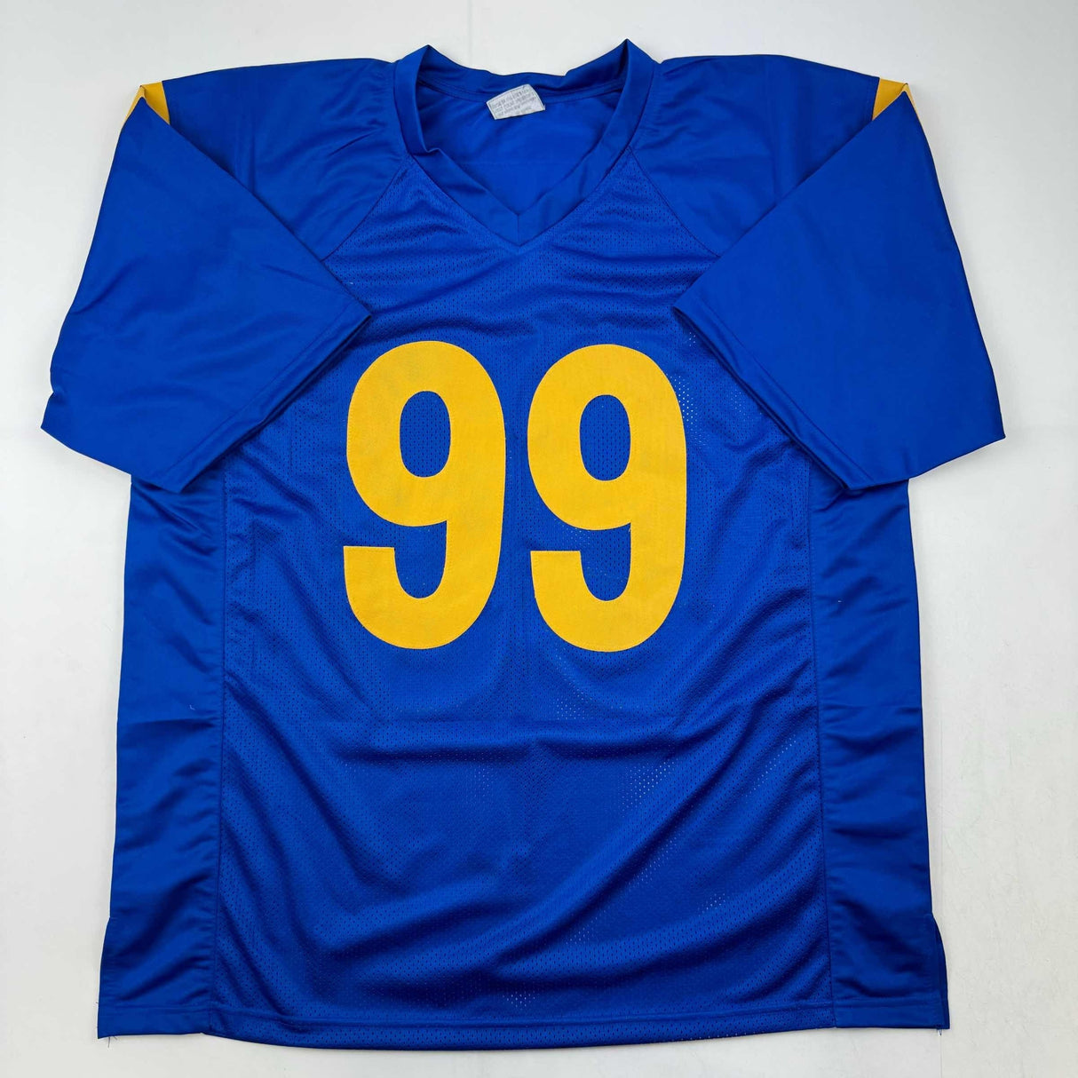Camiseta de fútbol azul de Los Ángeles autografiada/firmada por Aaron Donald Beckett BAS COA