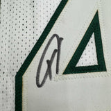 Framed Autographed/Signed Giannis Antetokounmpo 35x39 Milwaukee White Basketball Jersey JSA COA #2