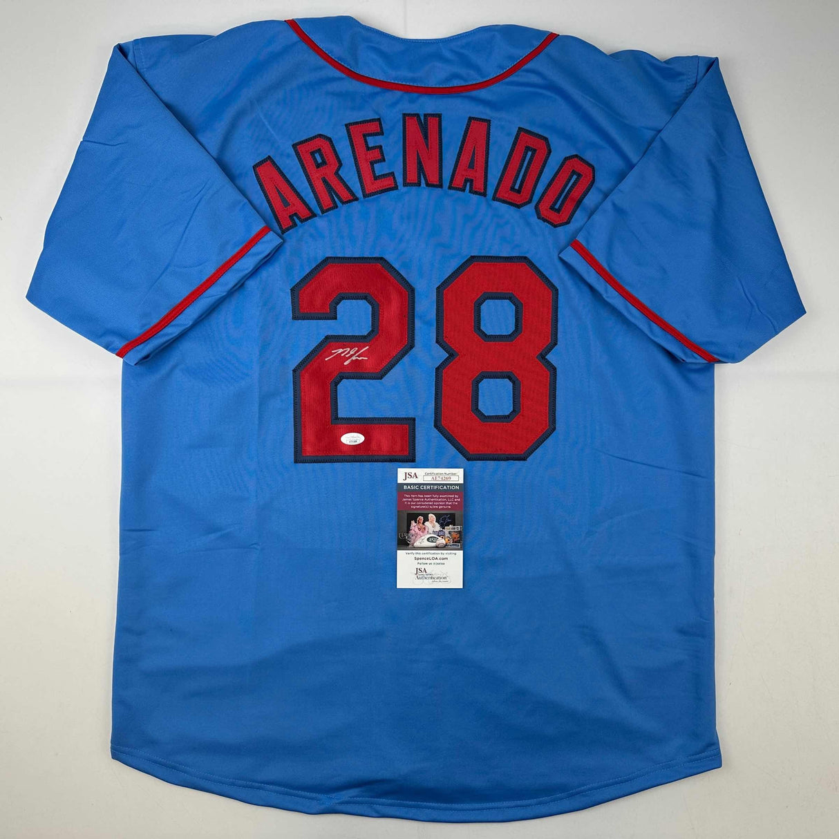 Camiseta de béisbol azul de St. Louis autografiada/firmada por Nolan Arenado (JSA COA)