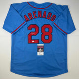 Camiseta de béisbol azul de St. Louis autografiada/firmada por Nolan Arenado (JSA COA)
