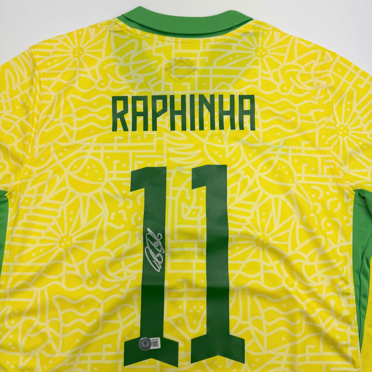 Camiseta de fútbol amarilla de Brasil autografiada/firmada por Raphinha Raphael Belloli Beckett BAS COA