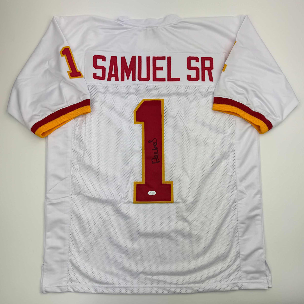 Camiseta de fútbol blanca autografiada/firmada por Deebo Samuel Washington JSA COA
