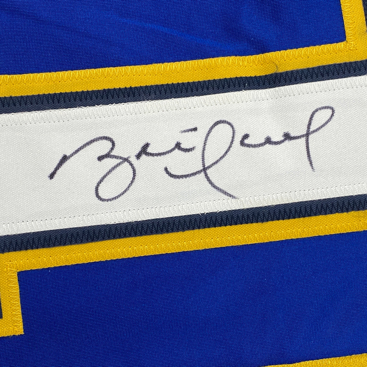 Camiseta de hockey autografiada/firmada por Brett Hull St. Louis con números azules y blancos (JSA COA)