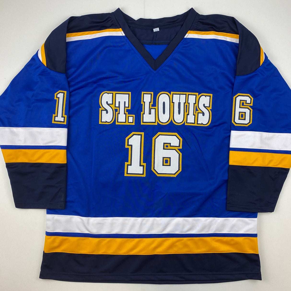 Camiseta de hockey autografiada/firmada por Brett Hull St. Louis con números azules y blancos (JSA COA)