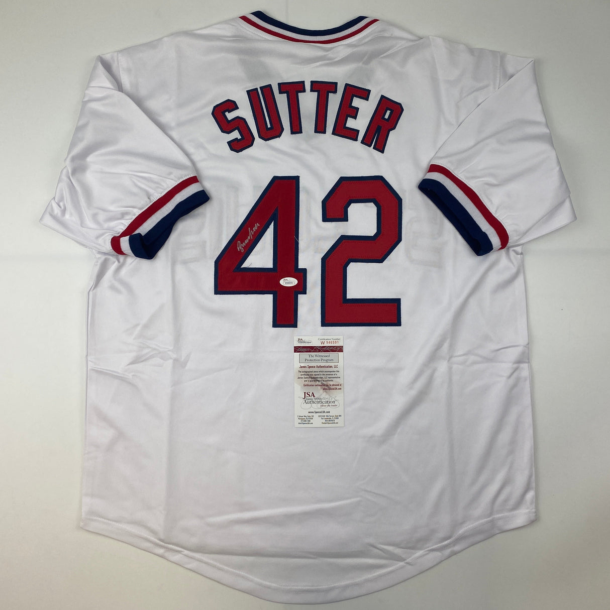 Camiseta de béisbol blanca de Bruce Sutter St. Louis autografiada/firmada JSA COA