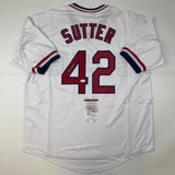 Camiseta de béisbol blanca de Bruce Sutter St. Louis autografiada/firmada JSA COA